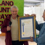 SCTA founding members Earl Von Kaenel and Earl Campini proudly displaying the California Legislature Resolution presented to SCTA on the 50th anniversary. October 17, 2010.